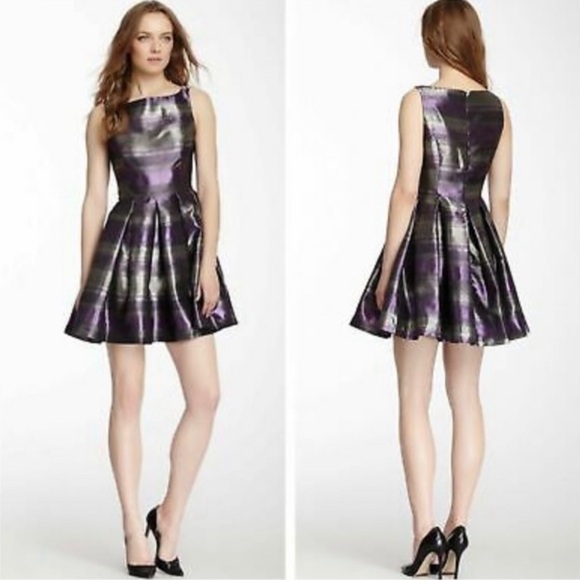 BB Dakota Jensine Fit and Flare Retro Metallic Striped Mini Dress Size 6 NEW - Picture 2 of 9